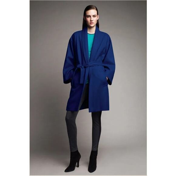 Narciso Rodriguez x Design Nation Cobalt Wrap Coat Wool Blend Medium - Picture 3 of 5